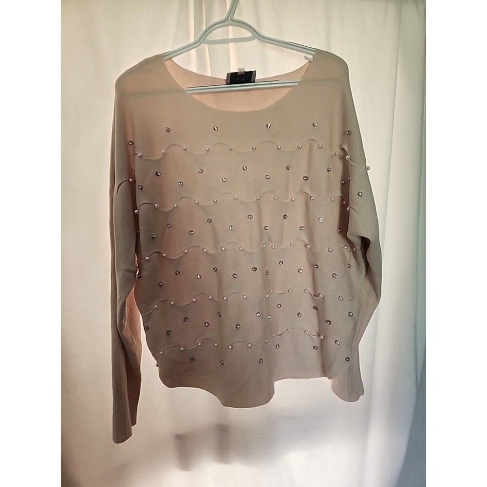 LIV Milano Super Soft Sweater Womenโs Size L Pink With Rhinestones